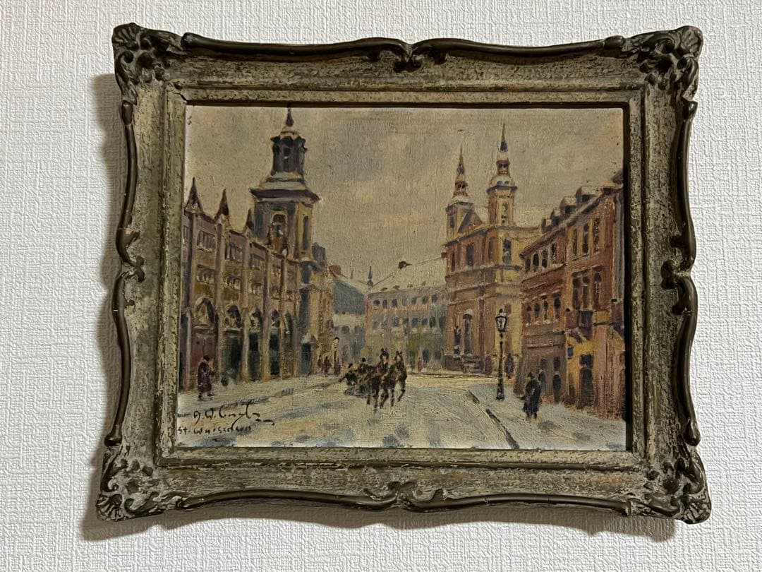 ワルシャワのフレタ通り 油彩画 サイン入 F2号