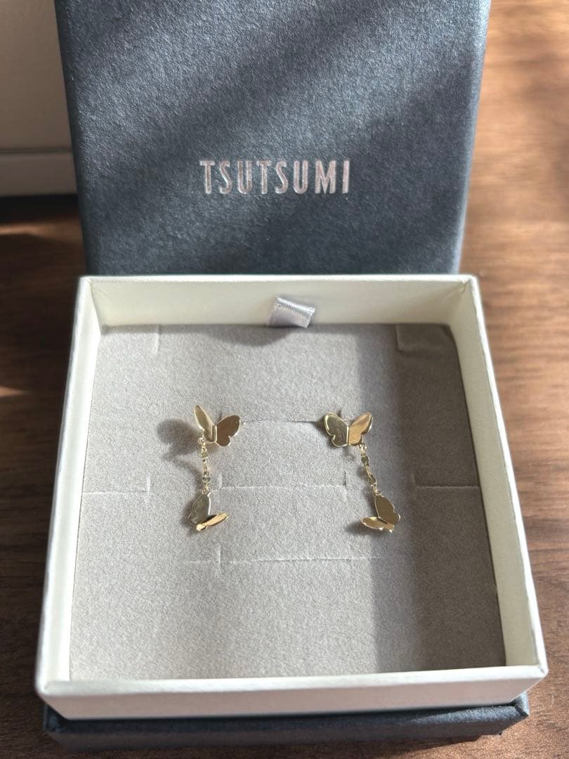 【美品】TSUTSUMI 10金 YG 蝶モチーフ ピアス