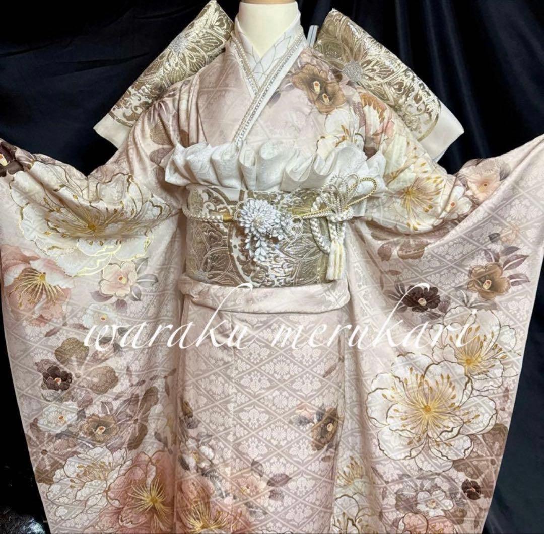 ◆くすみピンク◆金駒刺繍◆金彩加工◆ 豪華正絹振袖◆ フルセット◆フルオーダー