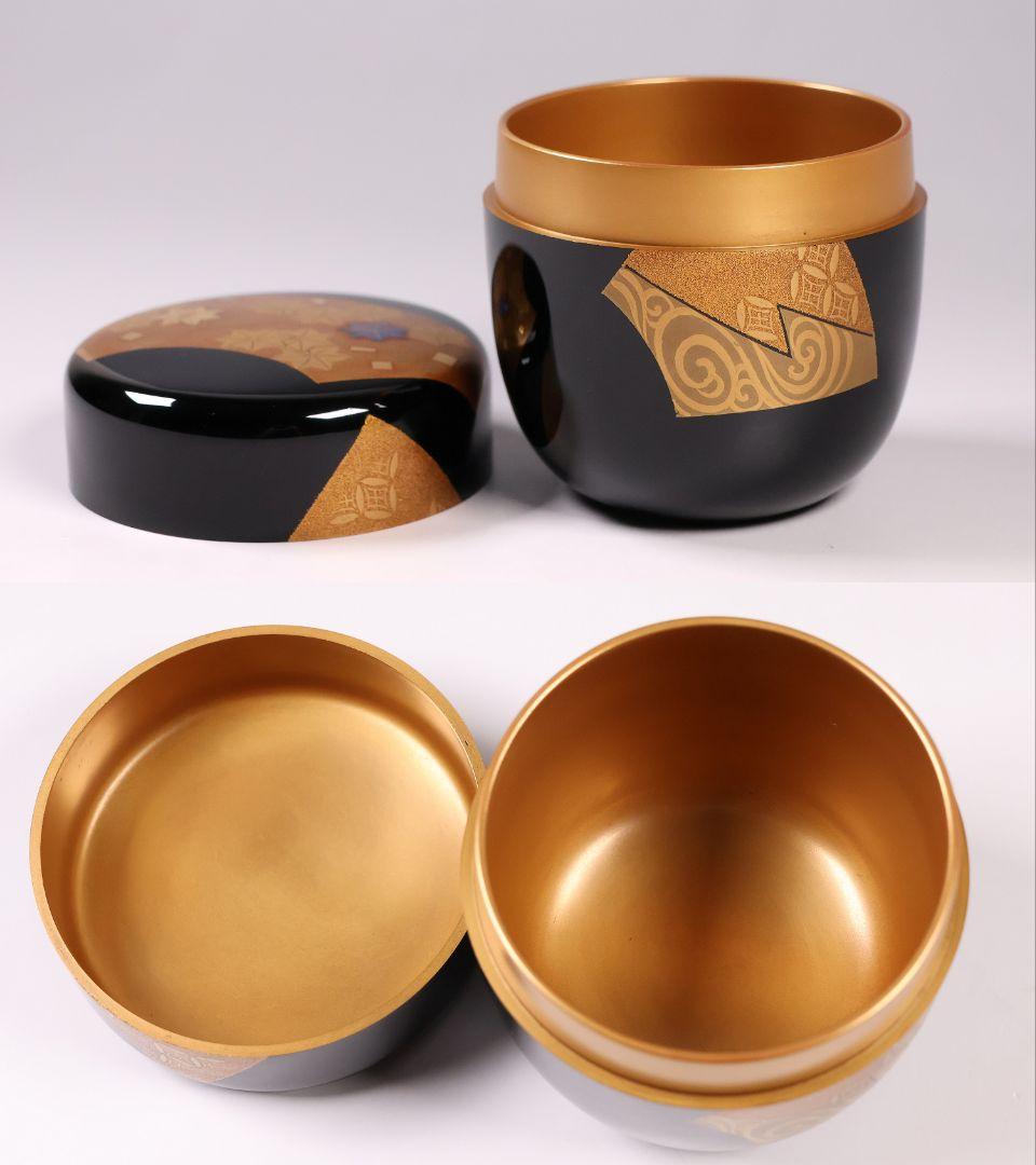 MA741 茶道具 輪島塗 一后一兆 立田川 大棗 金蒔絵 螺鈿 扇面 紅葉