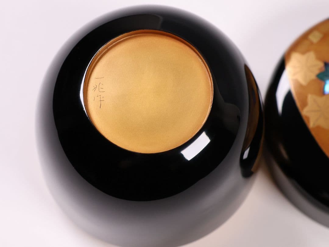 MA741 茶道具 輪島塗 一后一兆 立田川 大棗 金蒔絵 螺鈿 扇面 紅葉