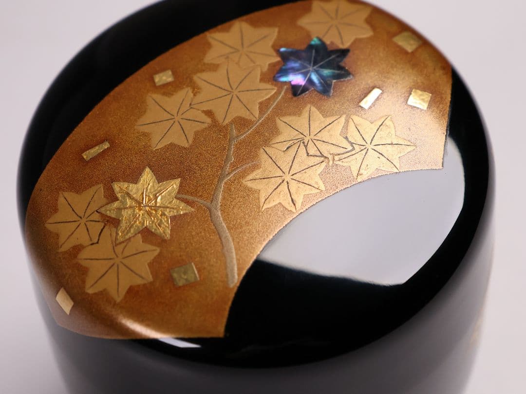 MA741 茶道具 輪島塗 一后一兆 立田川 大棗 金蒔絵 螺鈿 扇面 紅葉