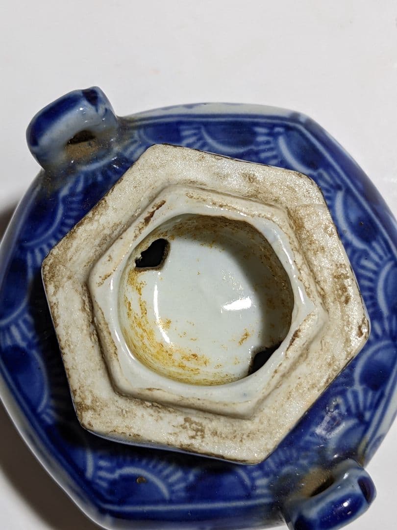 ♦九谷焼 幕末〜明治 染付 山水獣飾り 豆香炉 コレクション 骨董品アンティーク