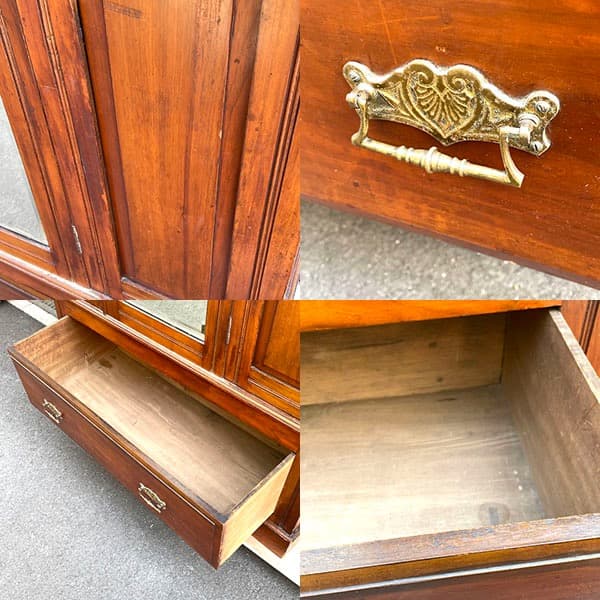 アンティーク　ミラー付きキャビネット　タンス　ワードローブ　大型　本棚