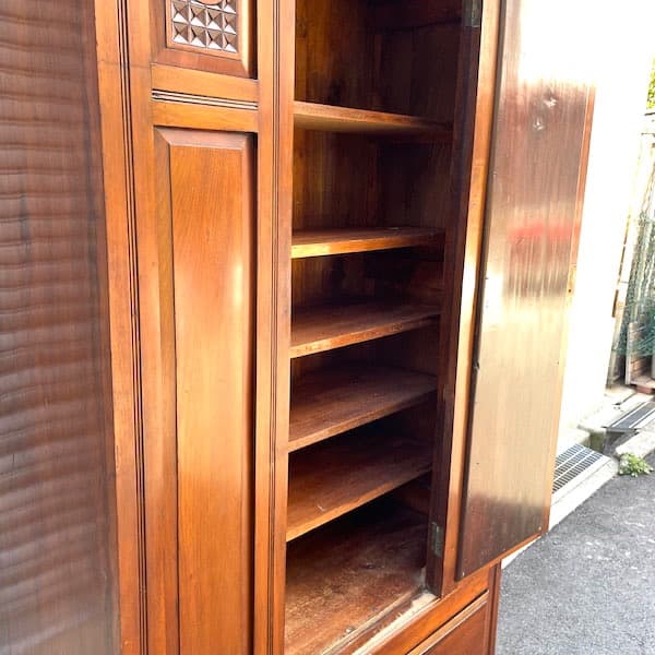 アンティーク　ミラー付きキャビネット　タンス　ワードローブ　大型　本棚