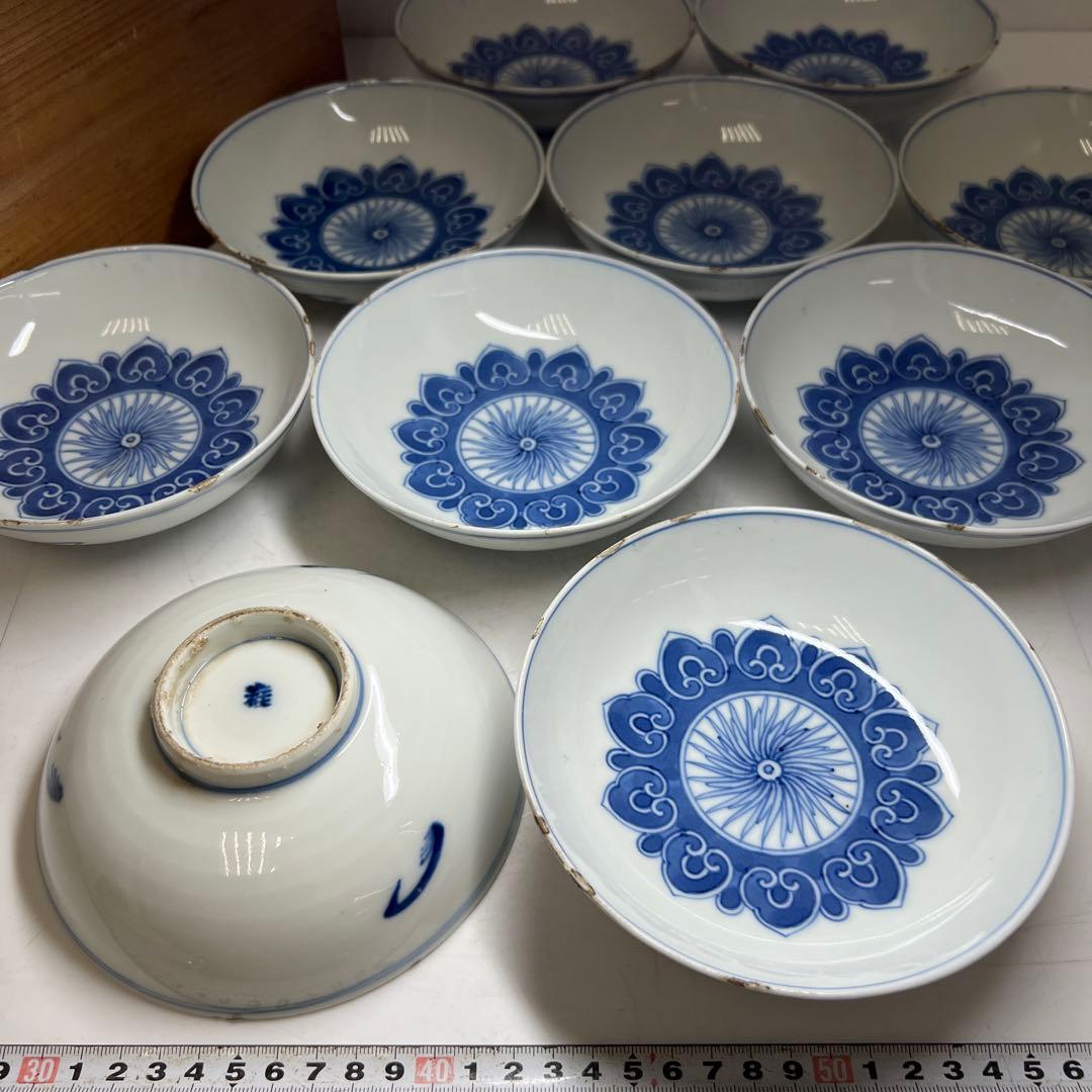 中国清時代　雅在銘　古染付青花鉢10客　木箱付　東Y7-0821⭐︎2Fトコエ