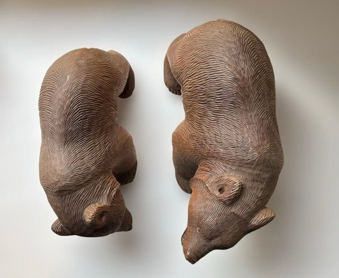 【希少品・2体セット】木彫　熊　座熊　台座付き　加藤貞夫　八雲