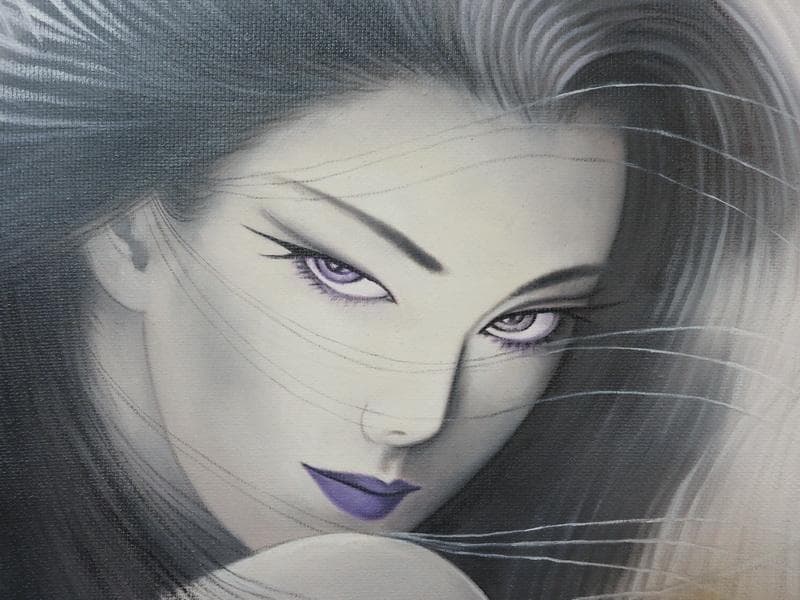 油彩 人物 　鶴田一郎「美人画」 サインF6サイズ額装済み 肉筆手描き