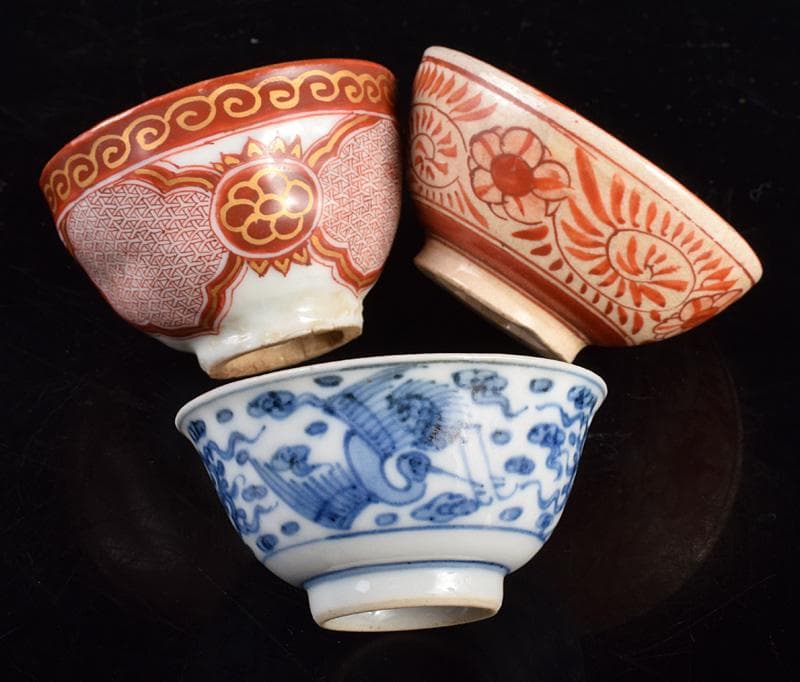 えびいち　大日本永楽造染付鳳凰文　赤絵人物文など　盃　3点　V　R3833