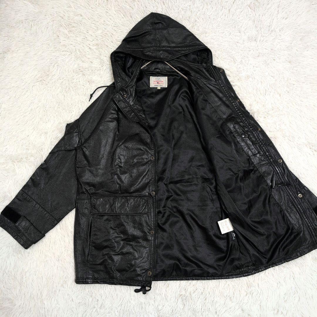 極美品✨️AVIREX レザージャケット フード付き 2way 牛革 ブラック