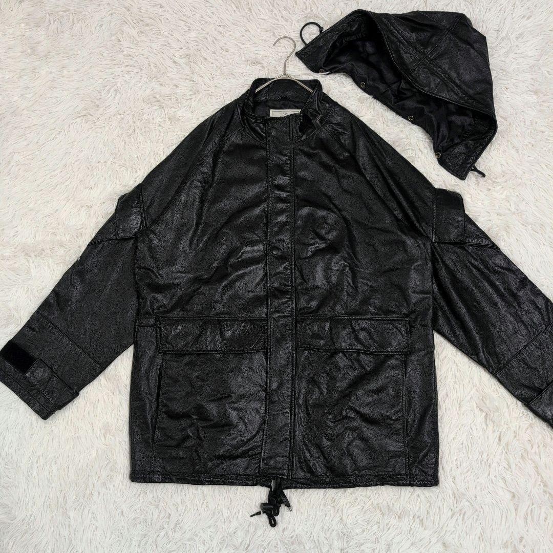 極美品✨️AVIREX レザージャケット フード付き 2way 牛革 ブラック