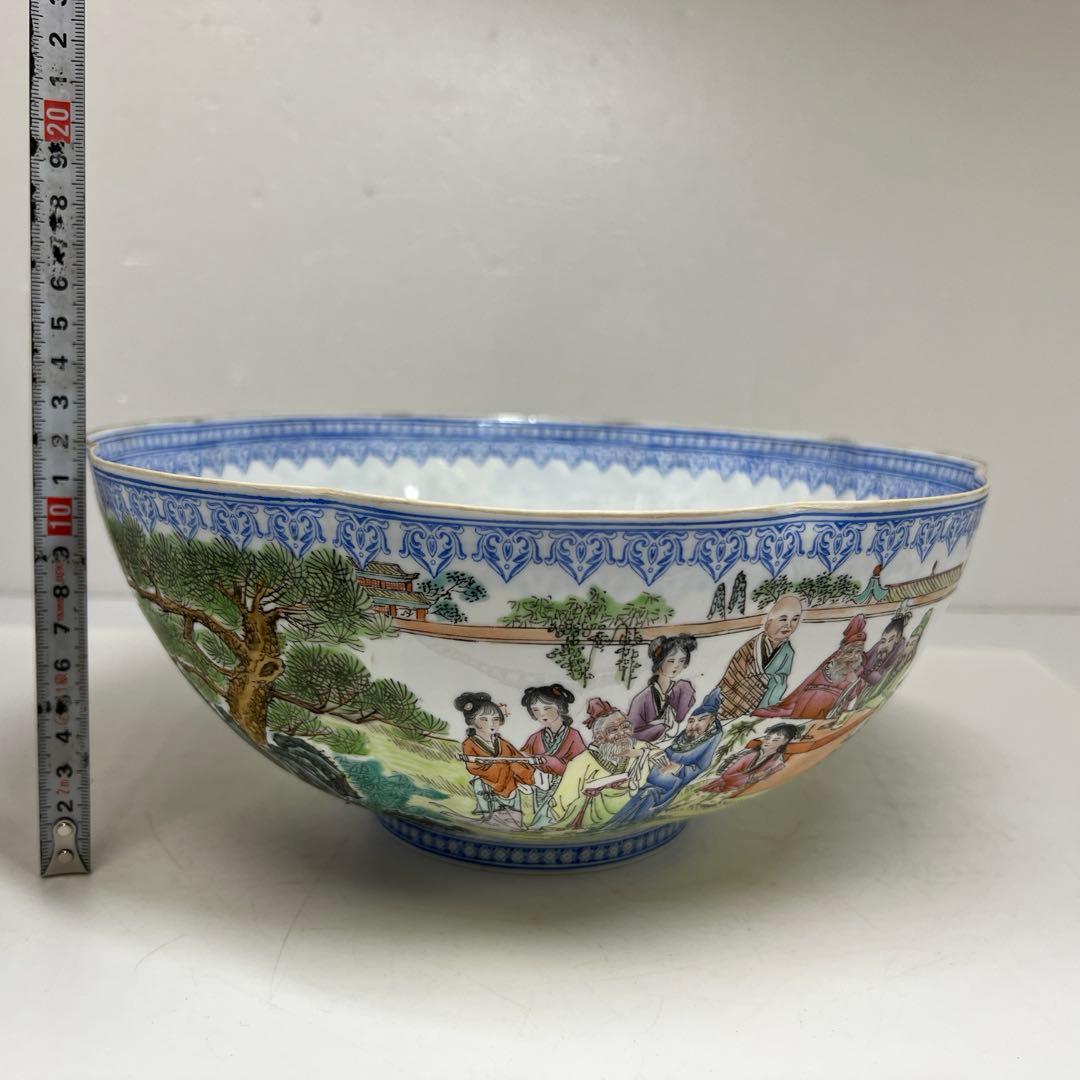 中国清時代　乾隆年製　白磁胎人物画　大鉢　27.2㎝　東さ7-0525④