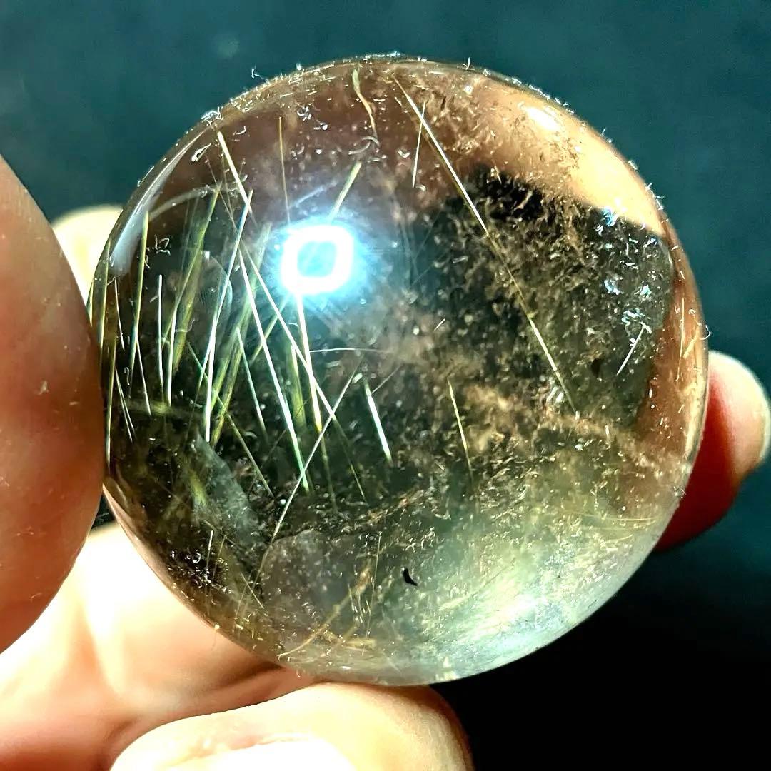 40mm ゴールドルチルクォーツ　丸玉　スフィア　金針水晶