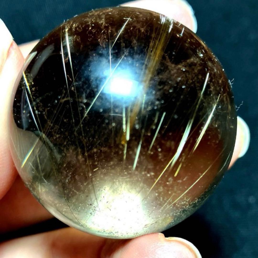 40mm ゴールドルチルクォーツ　丸玉　スフィア　金針水晶