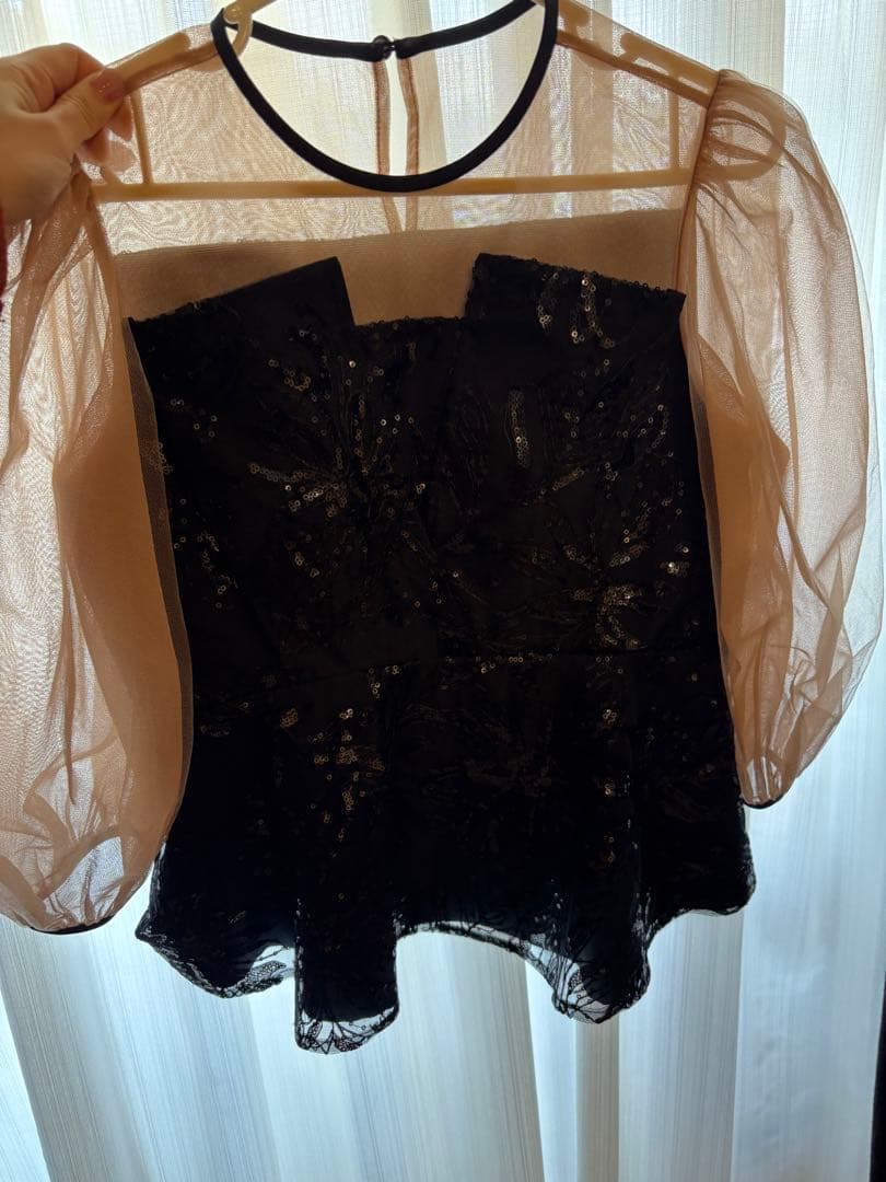 Leja シアーパフスリーブ花柄ドレス 2点セット