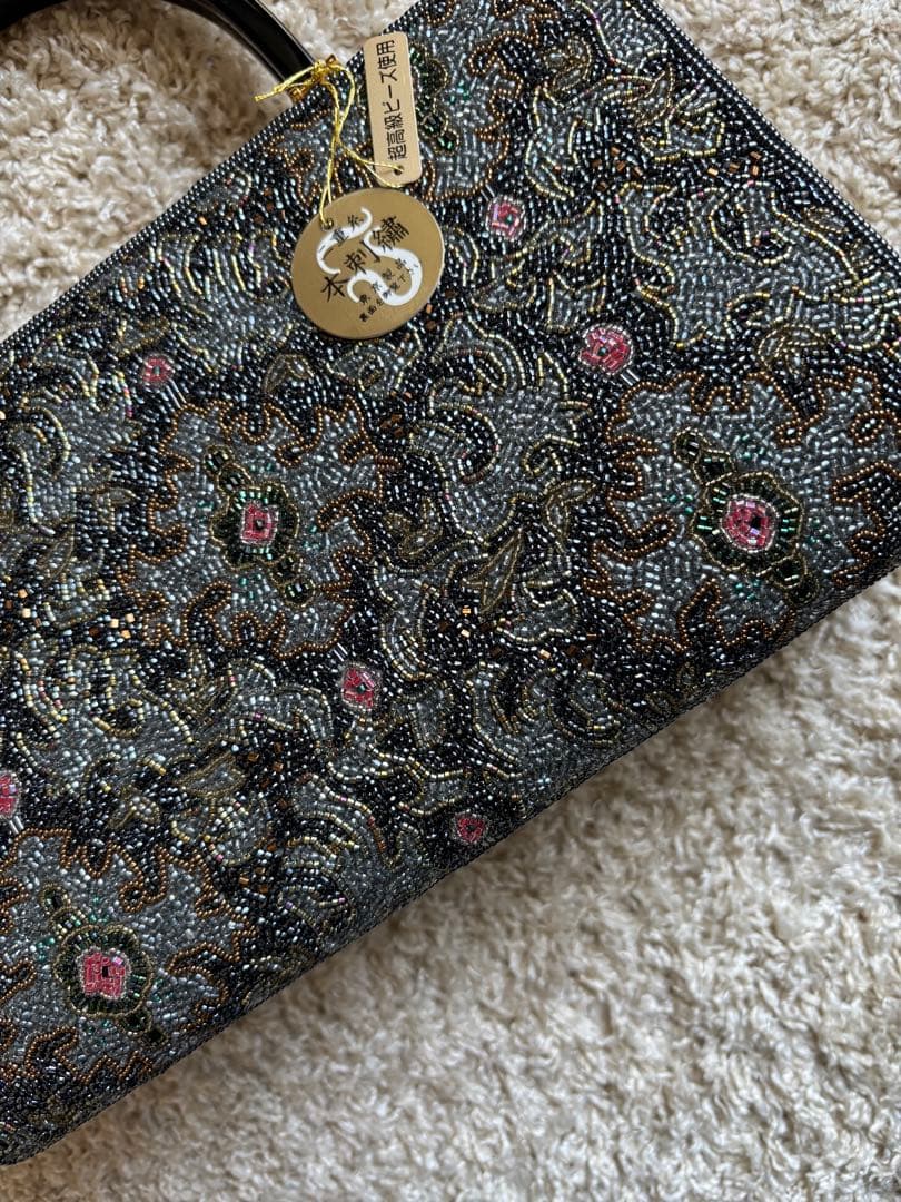 超高級ビーズ刺繍デザイン ハンドバッグ グレー