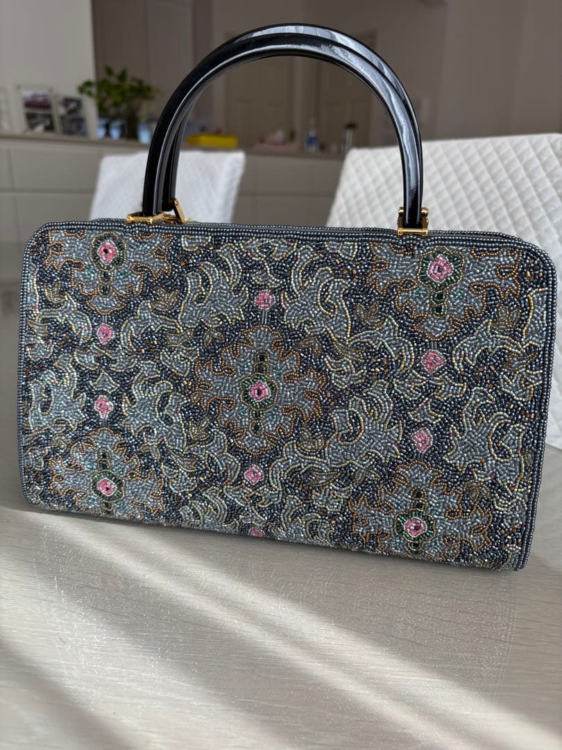 超高級ビーズ刺繍デザイン ハンドバッグ グレー