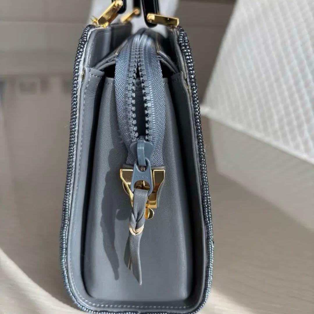 超高級ビーズ刺繍デザイン ハンドバッグ グレー