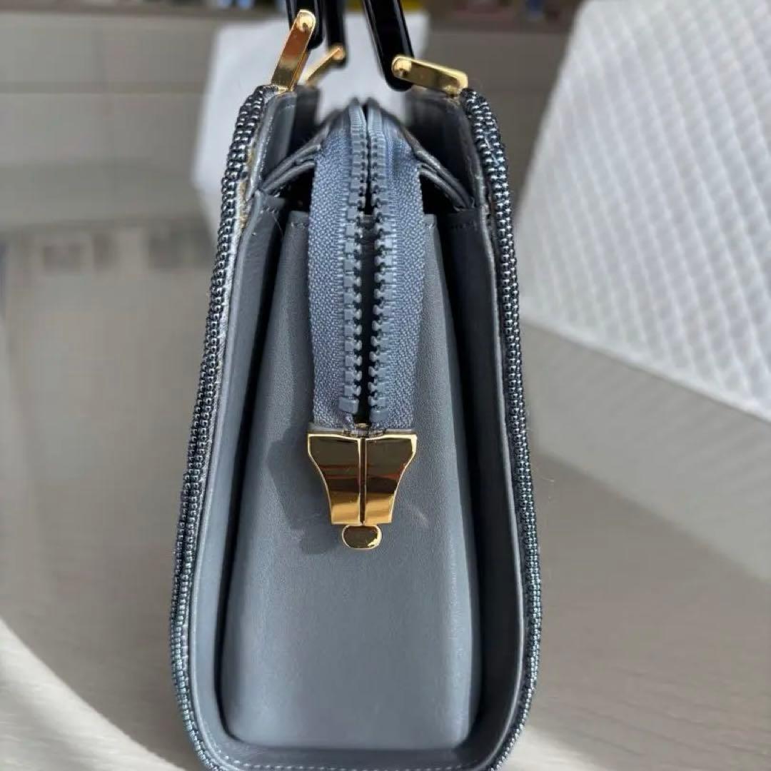 超高級ビーズ刺繍デザイン ハンドバッグ グレー