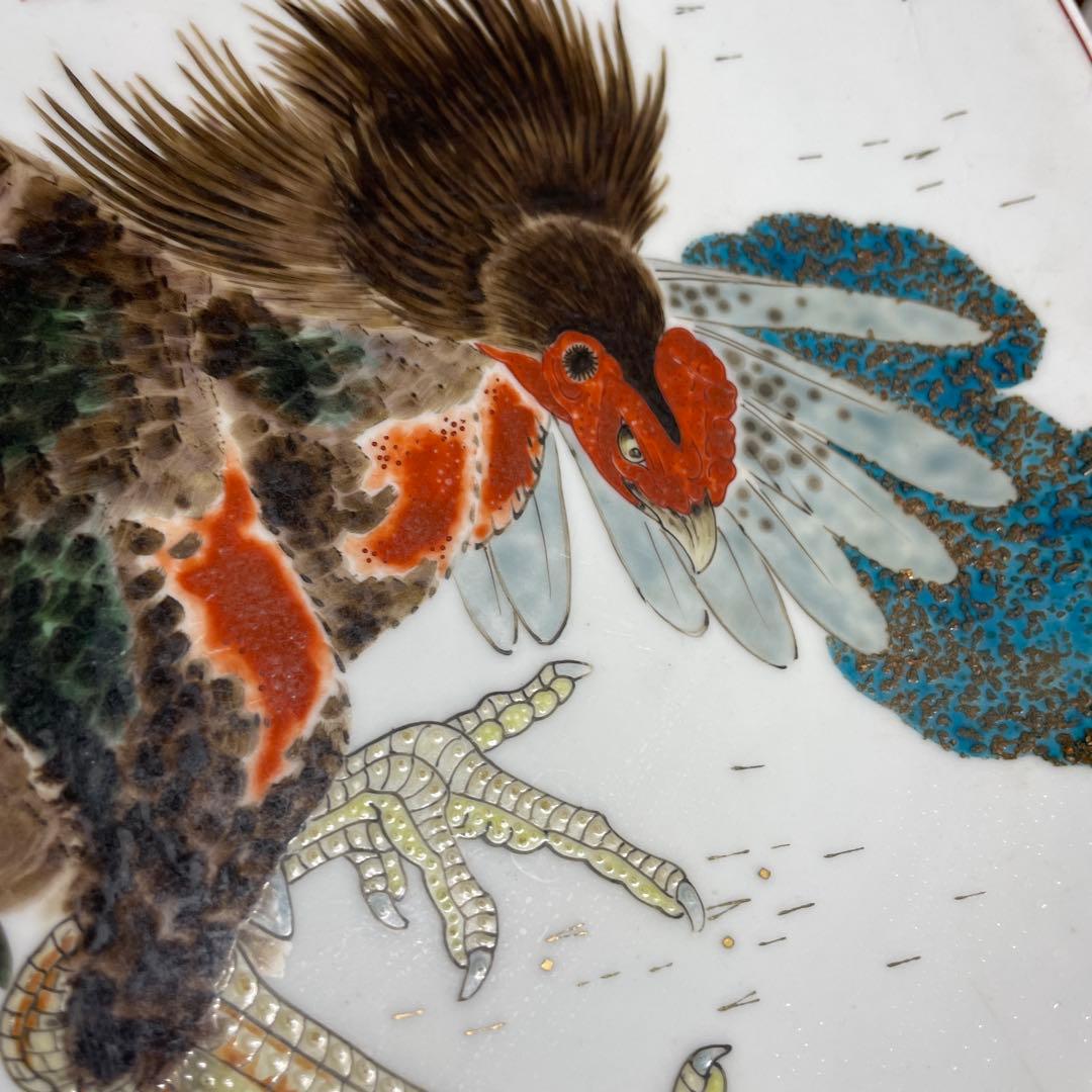 有田焼　初代　松本佩山　軍鶏の図皿　箱なし