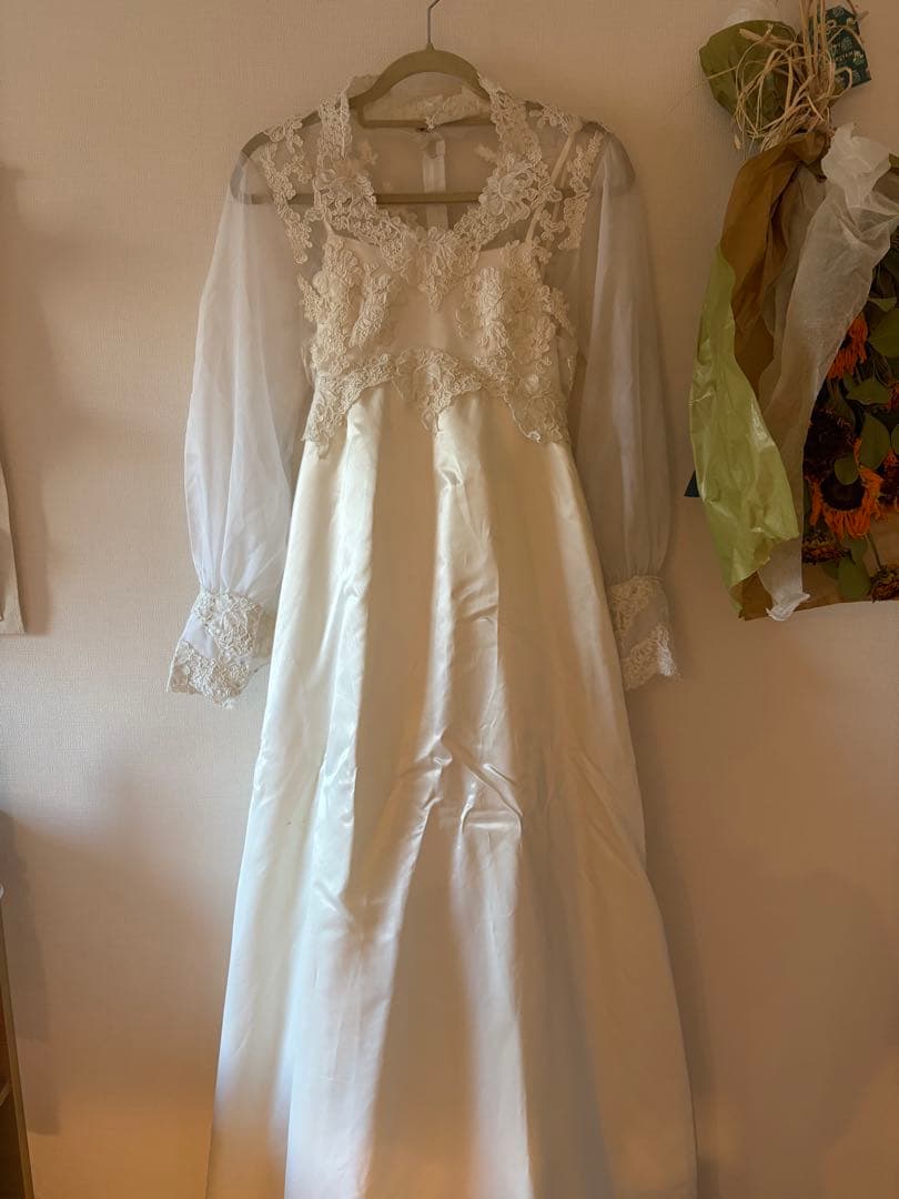 アイボリー レース装飾 ドレス　ヴィンテージドレス