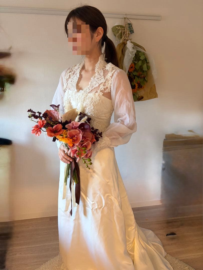 アイボリー レース装飾 ドレス　ヴィンテージドレス