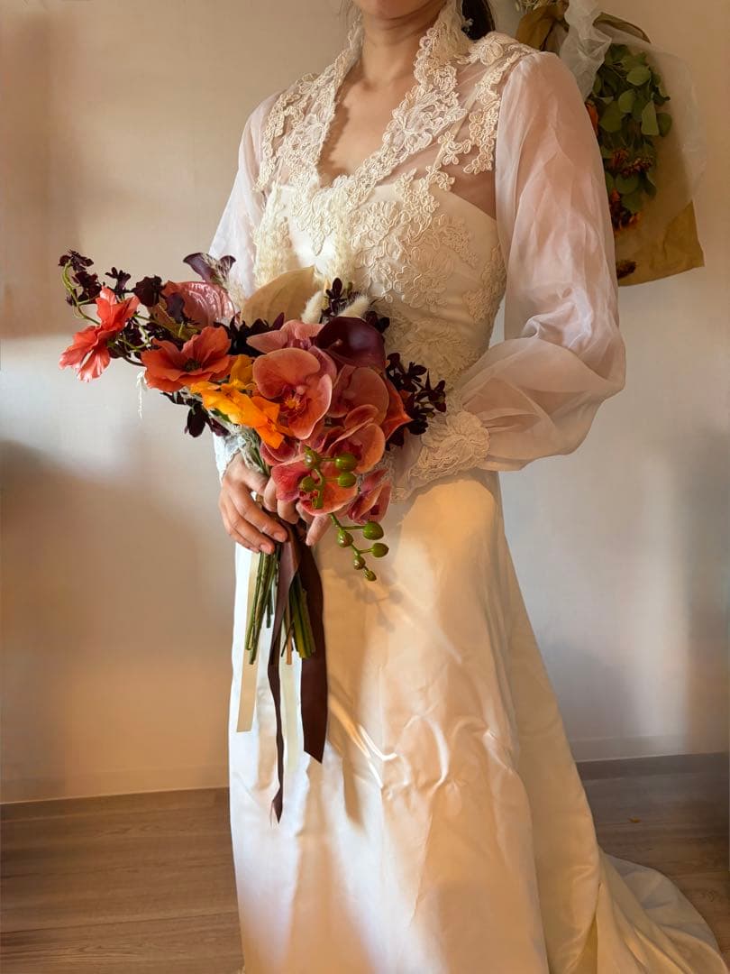 アイボリー レース装飾 ドレス　ヴィンテージドレス