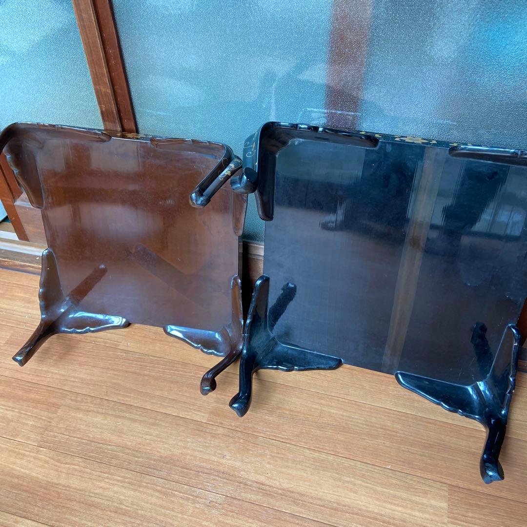 大名道具 金蒔絵花の図四ッ足盆三客 江戸時代