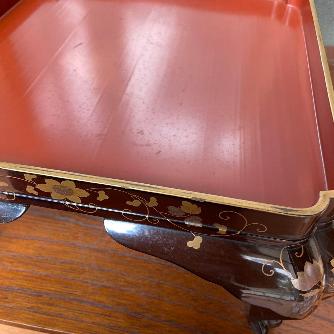 大名道具 金蒔絵花の図四ッ足盆三客 江戸時代