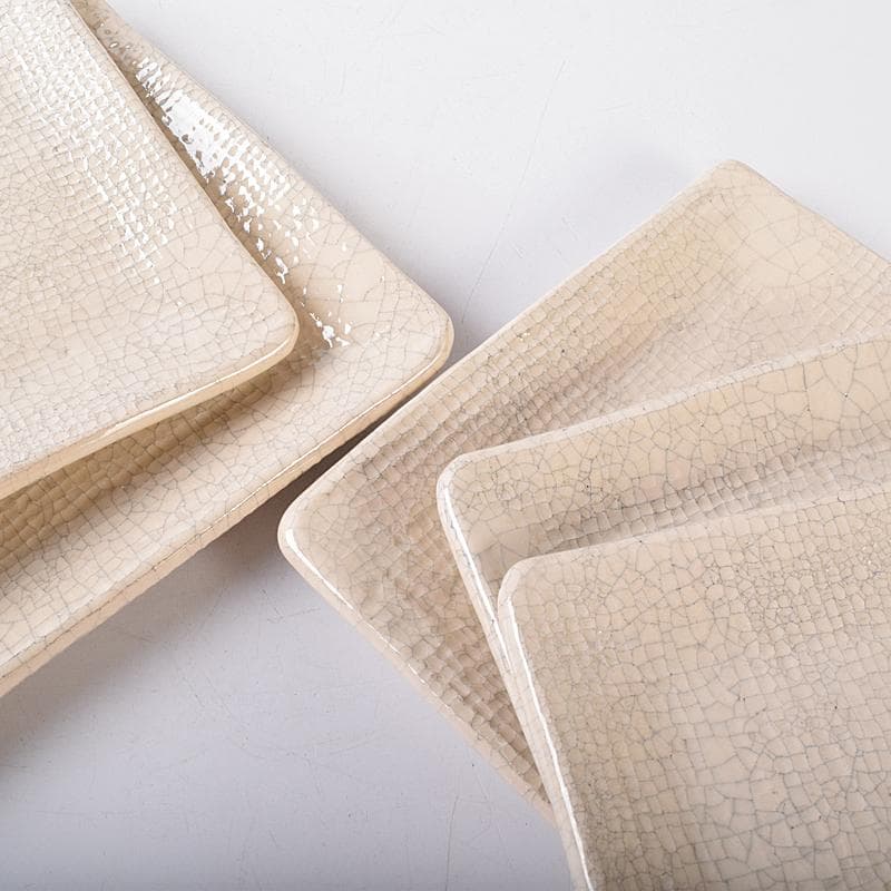 和食器　京焼　吉村楽入造　織部　銘々皿　四方皿　五客　共箱　V　R7987