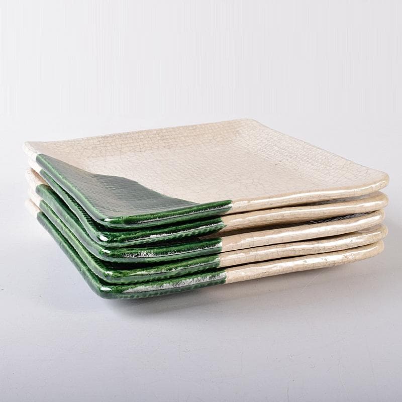 和食器　京焼　吉村楽入造　織部　銘々皿　四方皿　五客　共箱　V　R7987