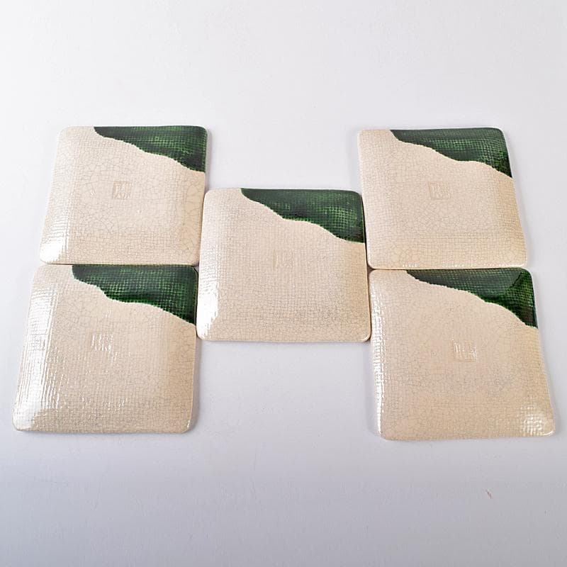 和食器　京焼　吉村楽入造　織部　銘々皿　四方皿　五客　共箱　V　R7987