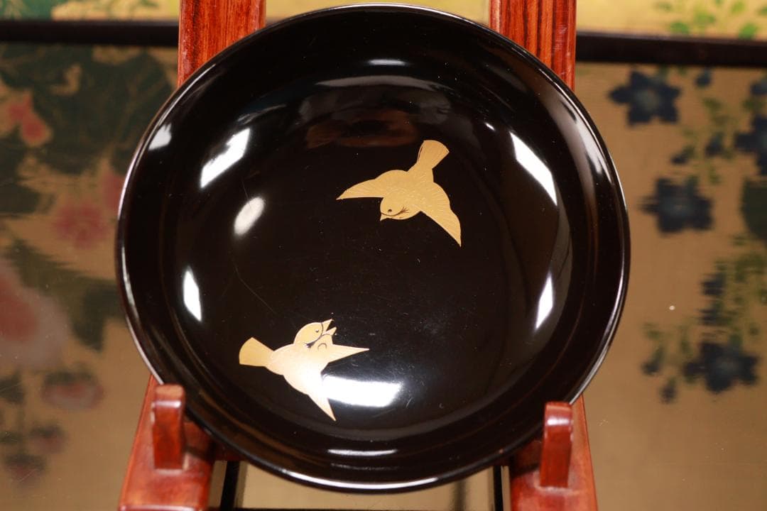 輪島塗　図替わり　草花蒔絵　吸物椀　五客　木製　BJ119