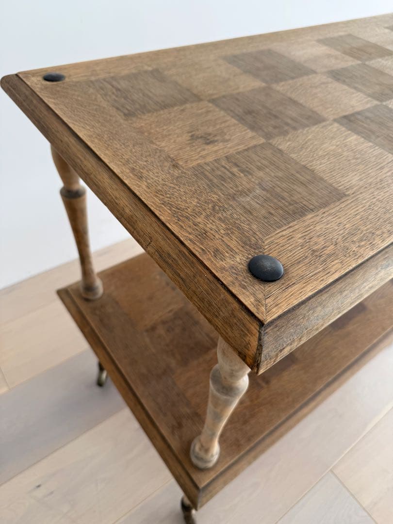 木製アンティーク2段式 キャスター付きワゴン　フランスアンティーク