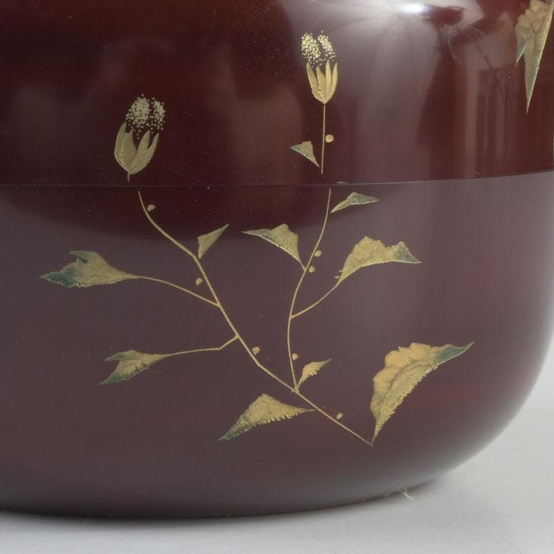 茶道具　輪島塗　大角博明作　沈金　花草蒔絵　平棗　共箱　V　9239