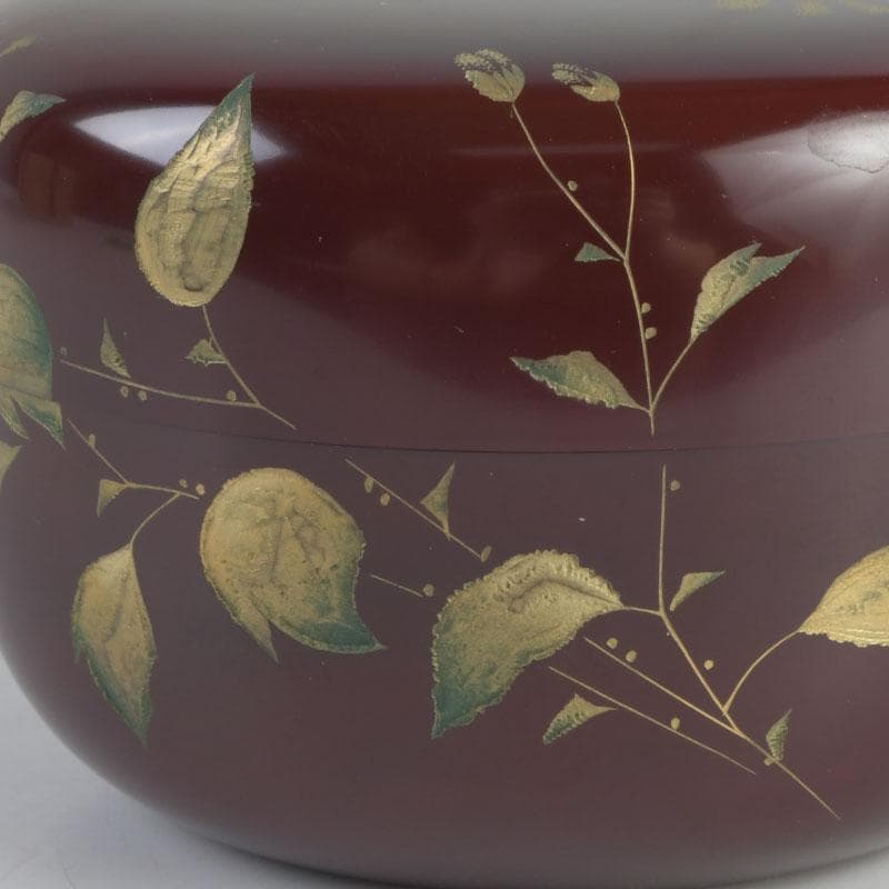 茶道具　輪島塗　大角博明作　沈金　花草蒔絵　平棗　共箱　V　9239