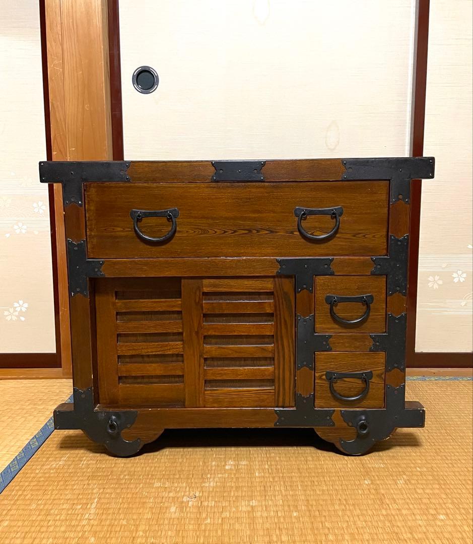 希少 アンティーク 車箪笥 棚 収納棚 和家具 キャビネット 古家具 大正 箪笥