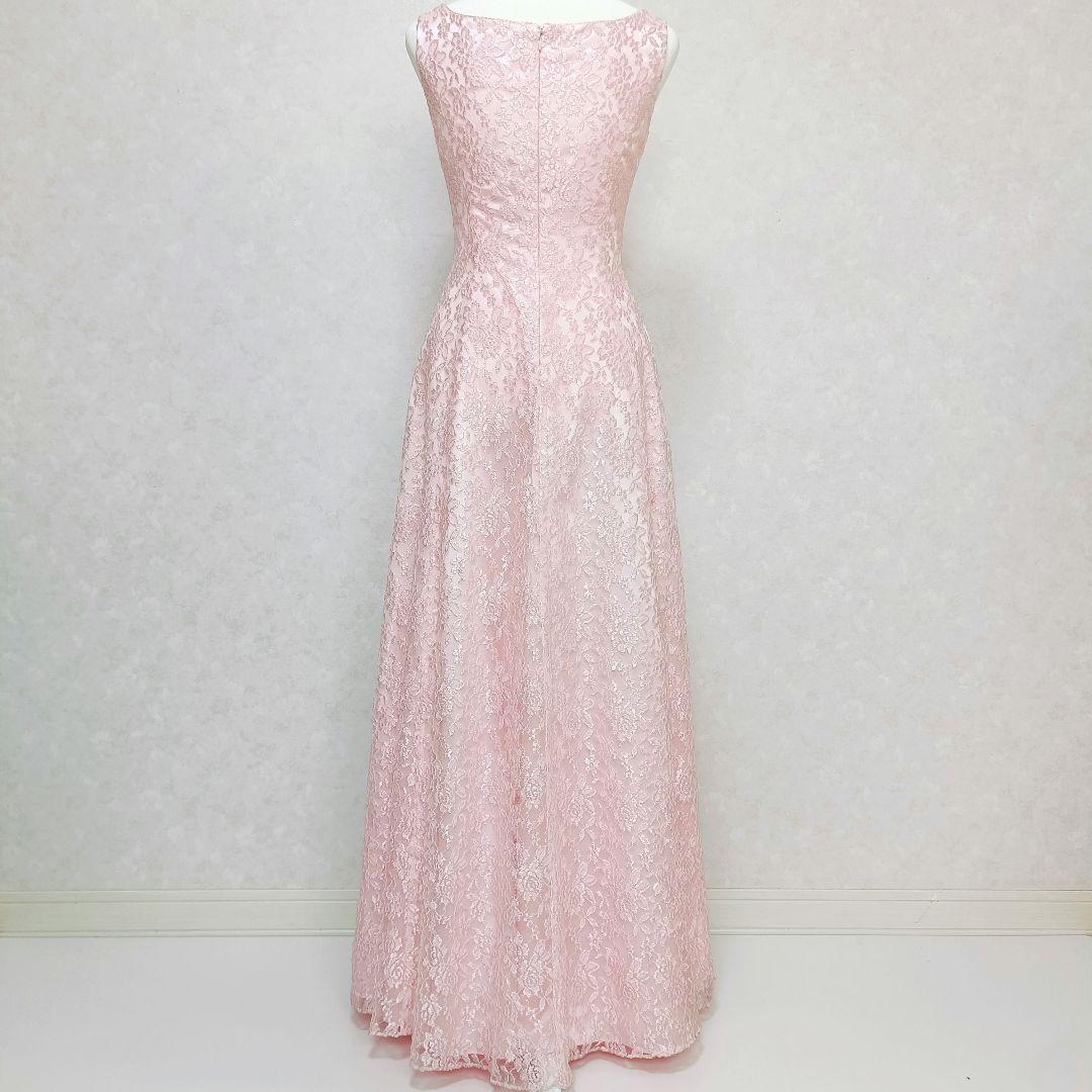 【美品】ジュネビビアン 総レース刺繍 ロングドレス イブニングドレス ピンク M
