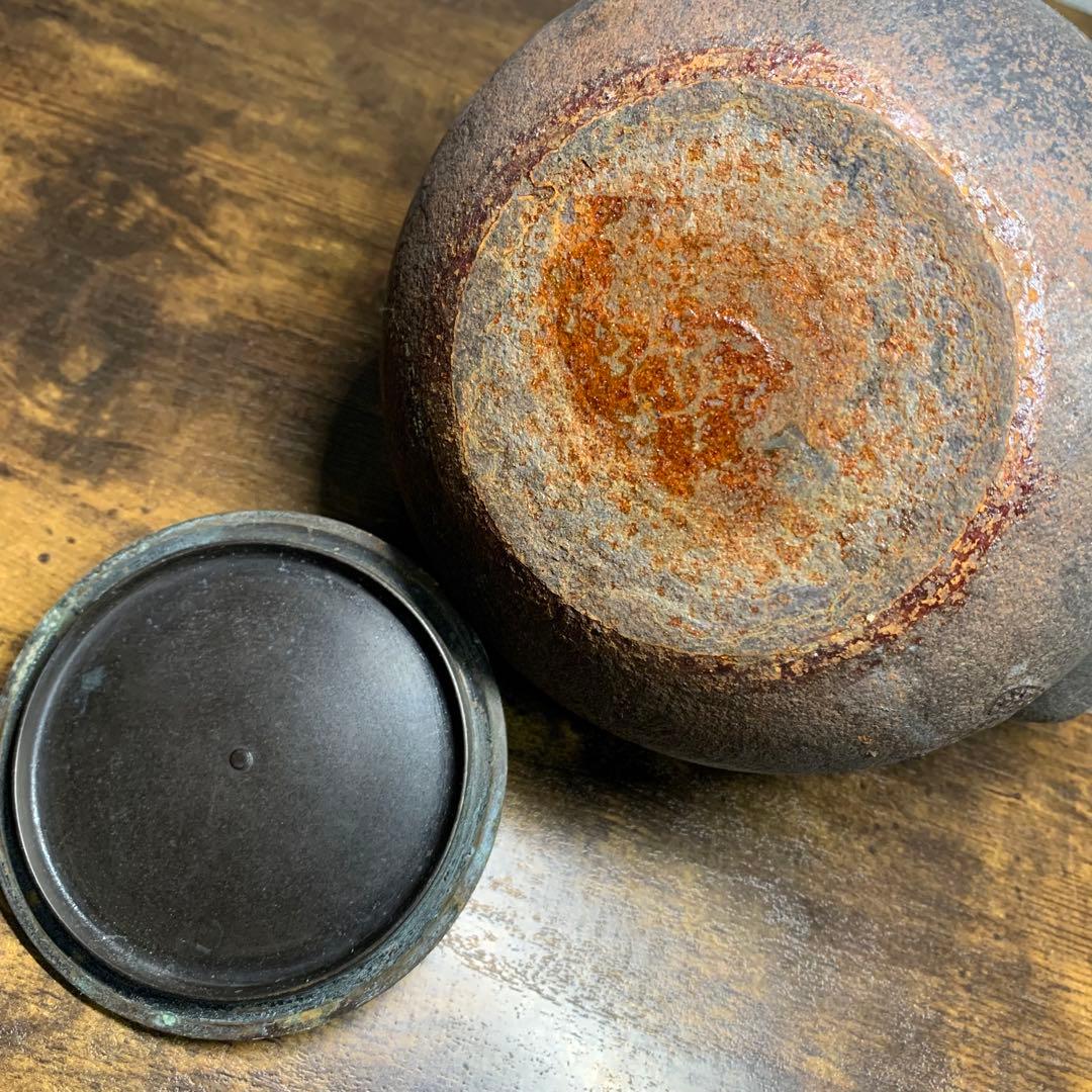 K777⭐︎かなり古い 南部鉄器 梅に鳥 花鳥象嵌 鉄瓶 在銘 江戸期