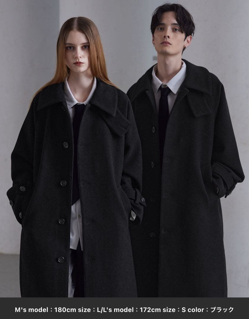 【完売品】CLEL ウールブレンドテックメルトンステンカラーコート XSブラック