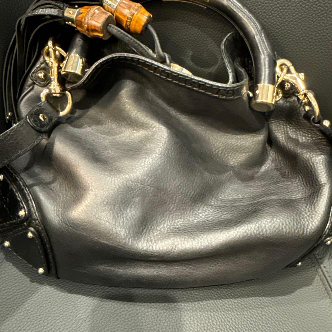 GUCCIバンブーインディタッセル 2WAY ショルダーバッグ ブラック