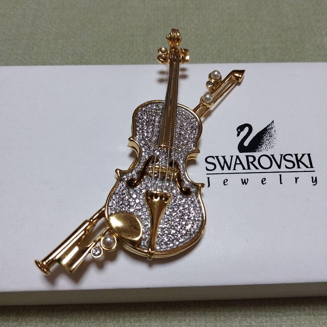 スワロフスキー　バイオリン　ブローチ