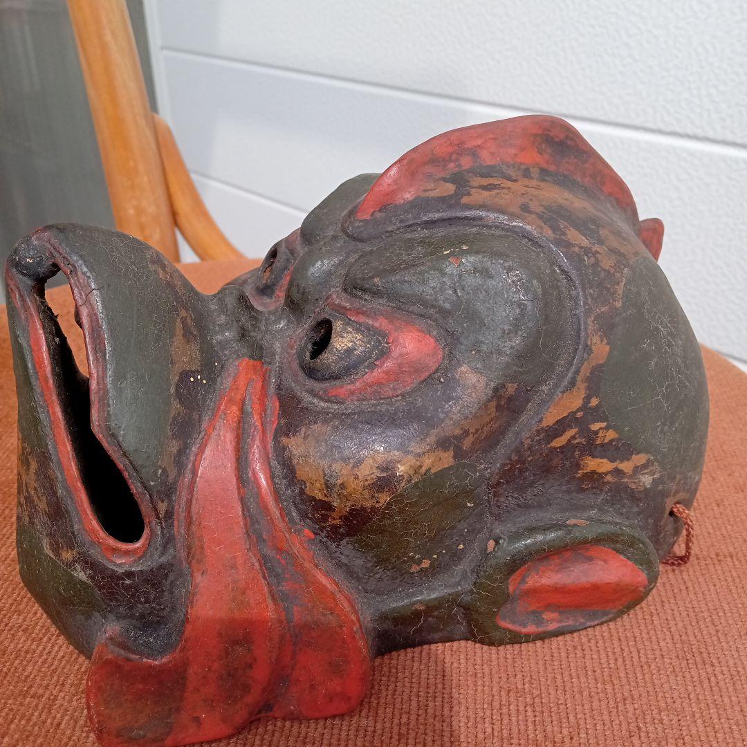 古い烏天狗面　迦楼羅　骨董品　能面　神楽面
