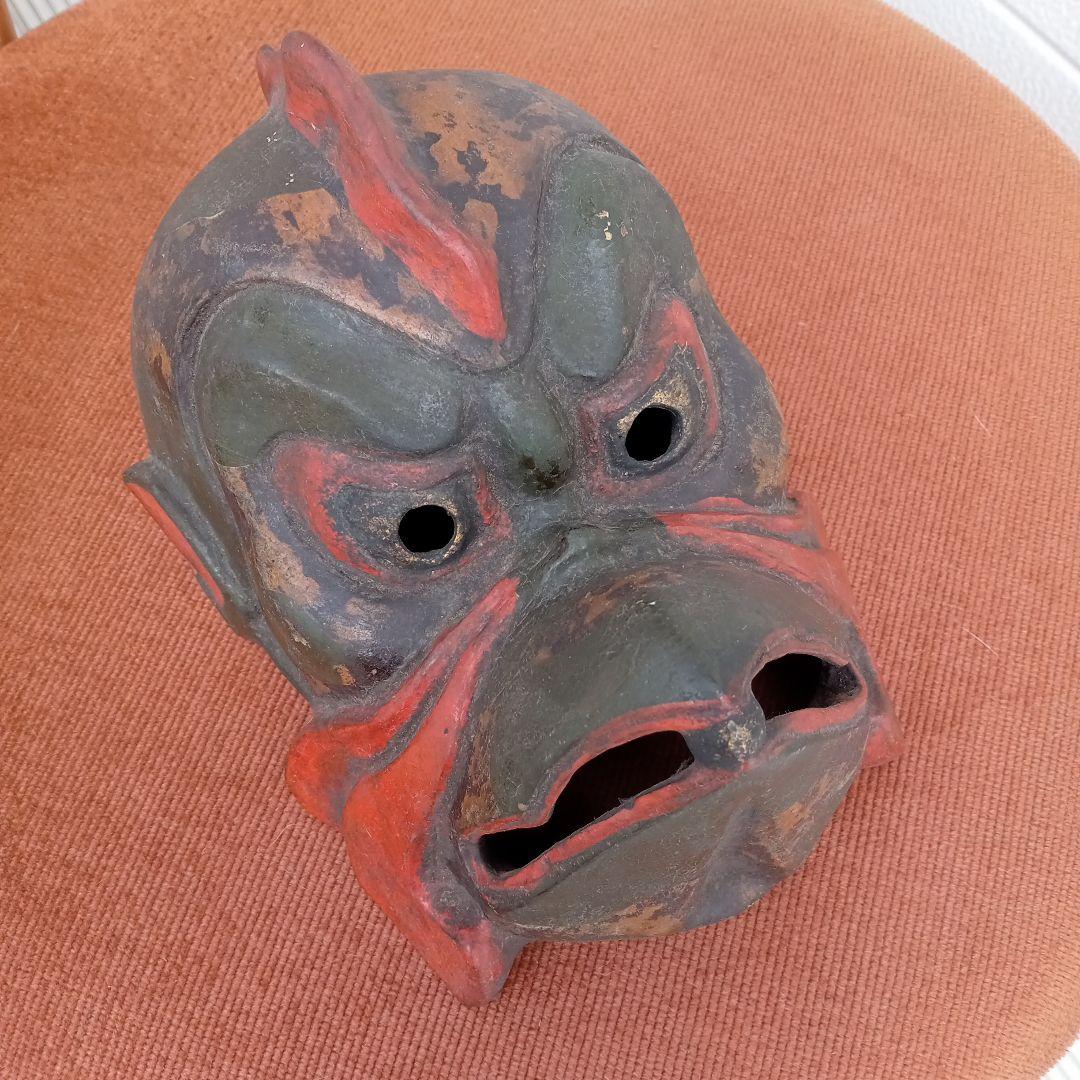 古い烏天狗面　迦楼羅　骨董品　能面　神楽面