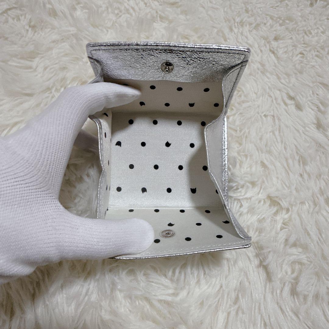 ツモリチサト 二つ折り 財布 マルチドット 羊革 ミニ コンパクト シルバー