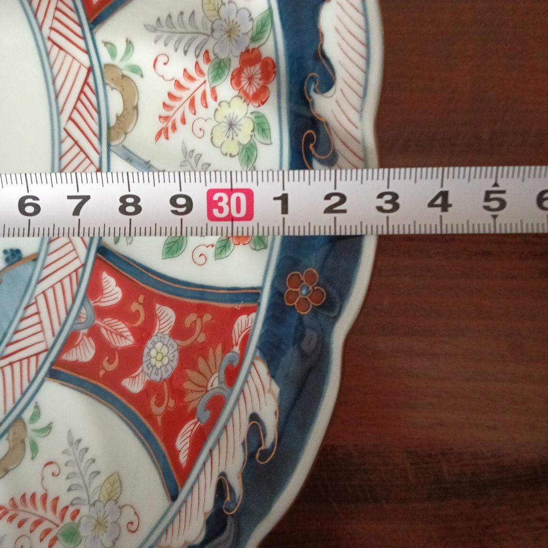 高級 色鍋島焼 瀬兵窯 肥前伊万里 藤花山水絵 飾り皿 金彩 直径約33cm