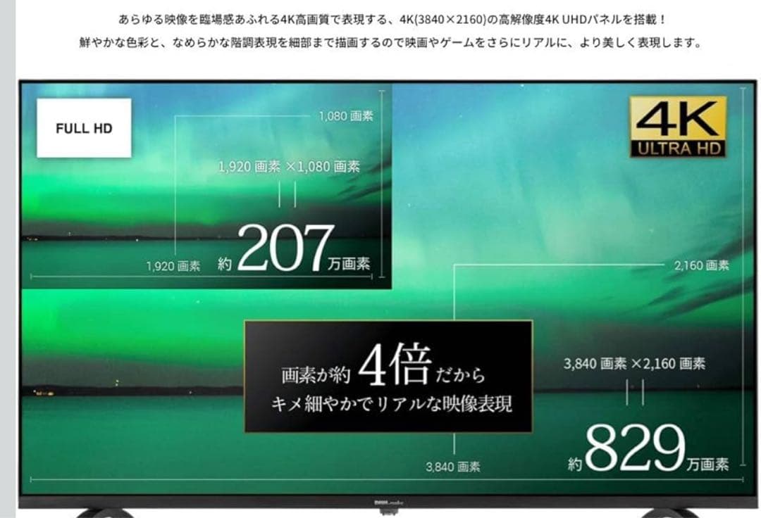 DMM.make ディスプレイ モニター 43インチ 保証期間中 壁掛け金具付