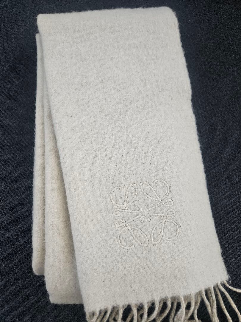 【LOEWE】 ウールマフラー ベージュ ホワイト