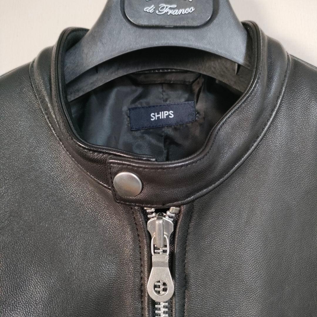 【美品】SHIPS シップス　本革ラムレザージャケット シングル黒Ｌ