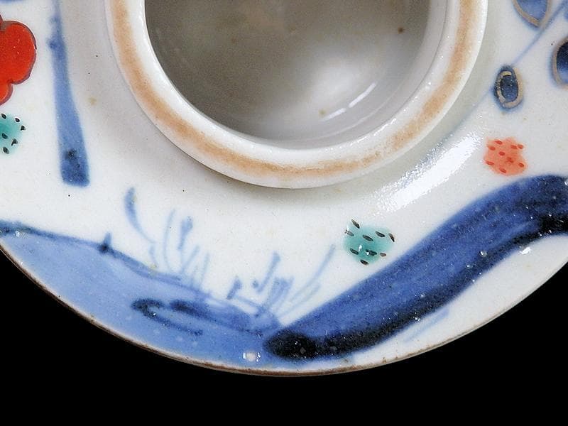 古伊万里　染錦　流水に梅の図　盃台　D194AS-BTs